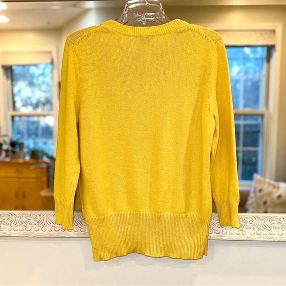 Talbots Yellow Jeweled Cotton and Cashmere blend Sweater Three Quarter Sleeves M - Picture 5 of 7